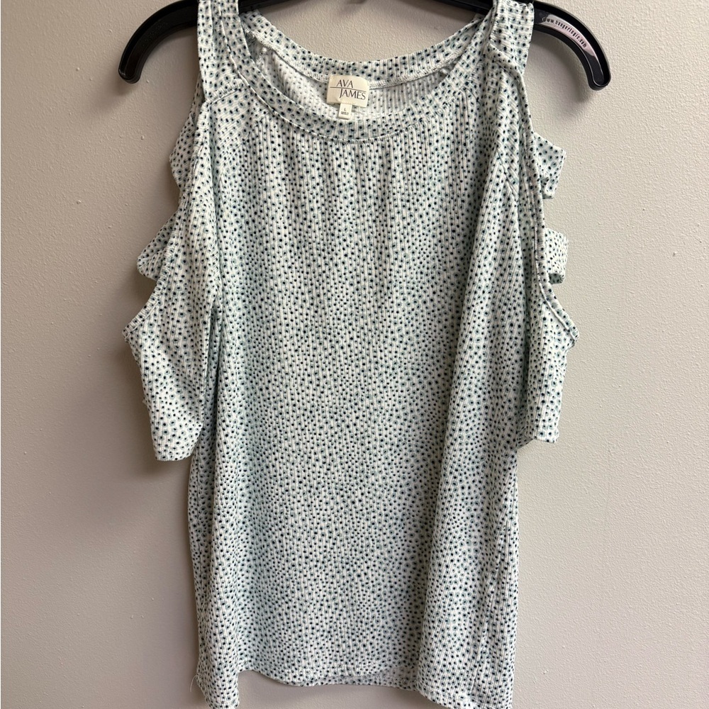 Ava James Light Blue Dot Cold-Shoulder Blouse